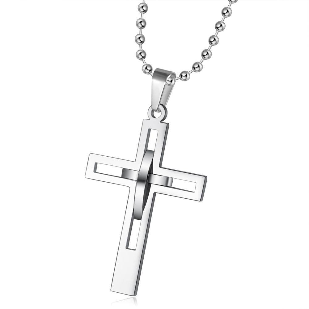 Kemstone Black Open Cross Pendant Necklace for Men Stainless Steel Geometric Design TN0125