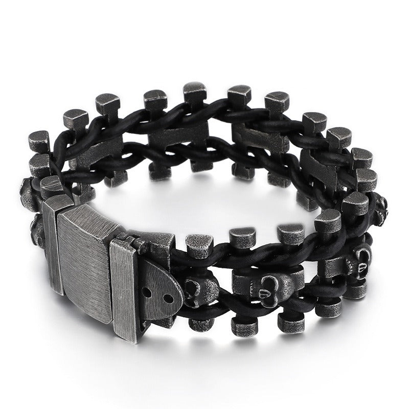 Kemstone Titanium Steel Leather Bracelet for Men Vintage Chain KB104634-BD