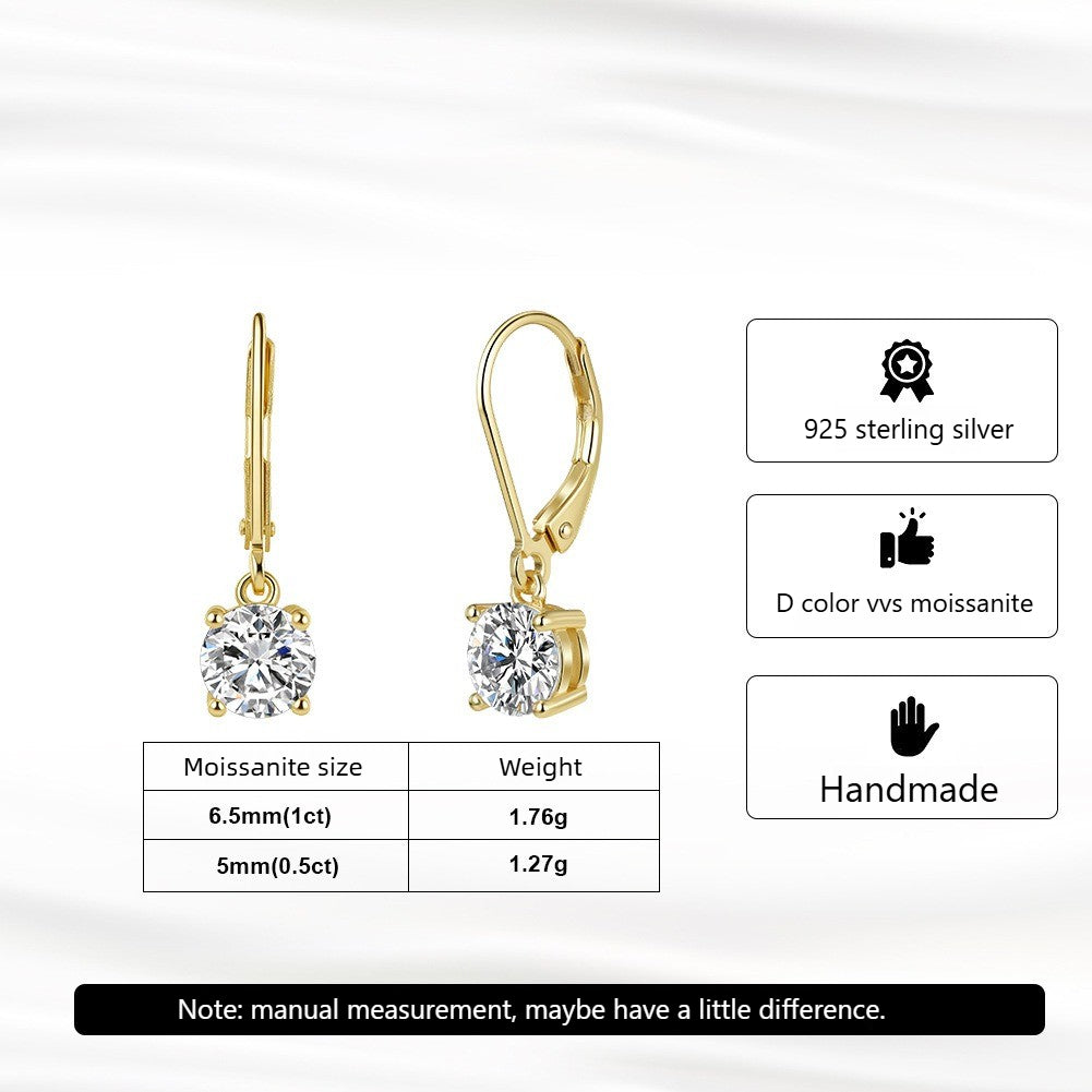 Kemstone Prong Set Moissanite Drop Earrings – 925 Sterling Silver, 5mm / 6.5mm, Gold / Silver MOE13