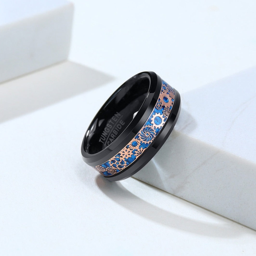 Kemstone Tungsten Carbide Gear Ring for Men – Black Mechanical Style CR-092