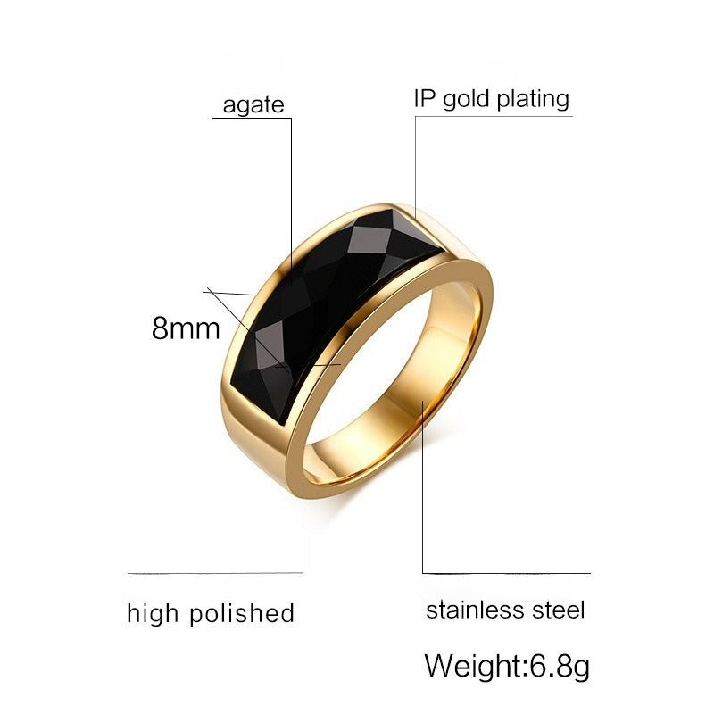 Kemstone Stainless Steel Ring for Men & Women – Black Agate Inlay RC-203
