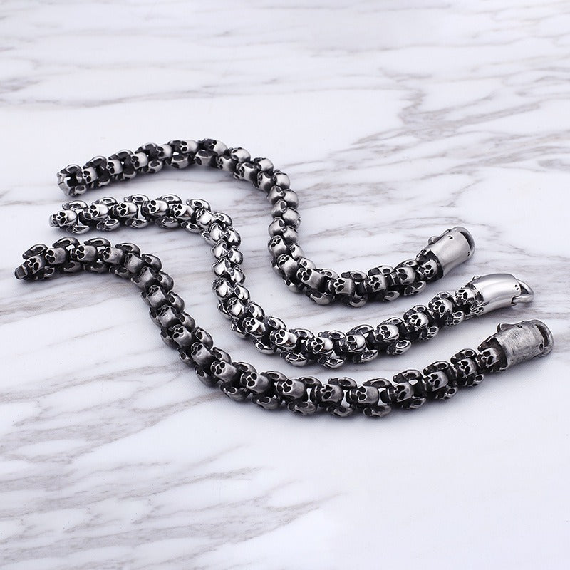 Kemstone Men’s Gold Skull Chain Bracelet – Stainless Steel Gothic Biker Jewelry KB81843-BD
