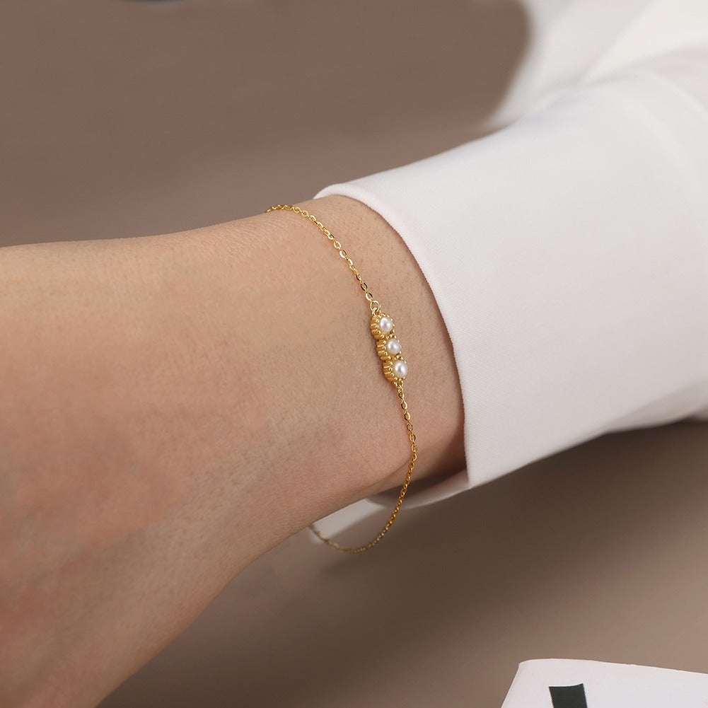Kemston Triple Freshwater Pearl Bracelet for Women 925 Sterling Silver Gold Tone GPB44