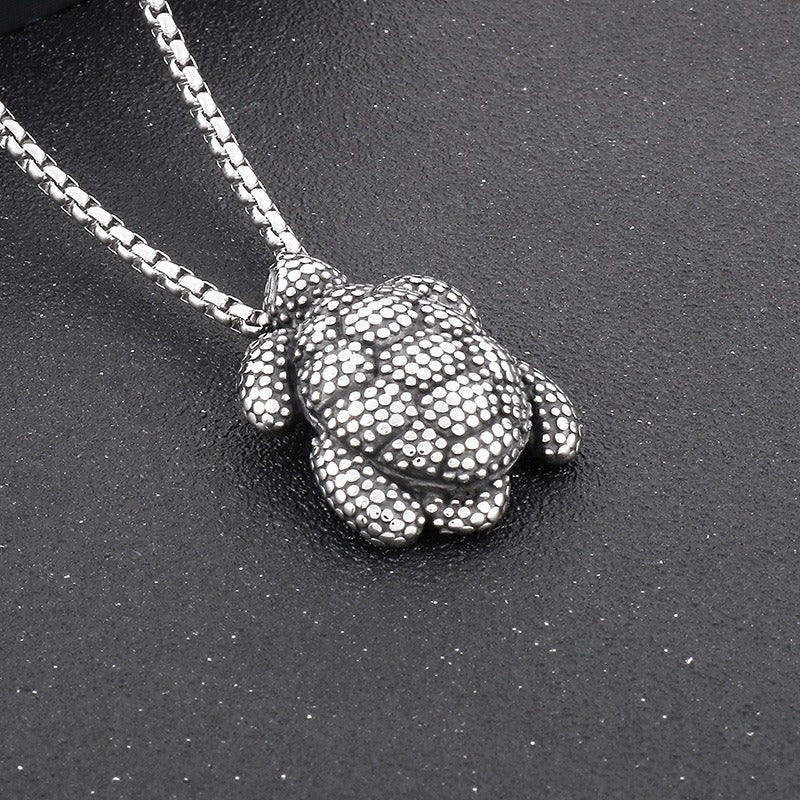 Colgante de tortuga Kemstone con acabado antiguo, lunares retro y motivo floral - Accesorio de collar de acero de titanio con ojo malvado para hombre KP100583-KJX