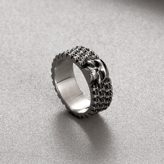 Kemstone Gothic Skull Ring - Vintage Matte Black Stainless Steel Punk Jewelry for Men KR110096-TLX