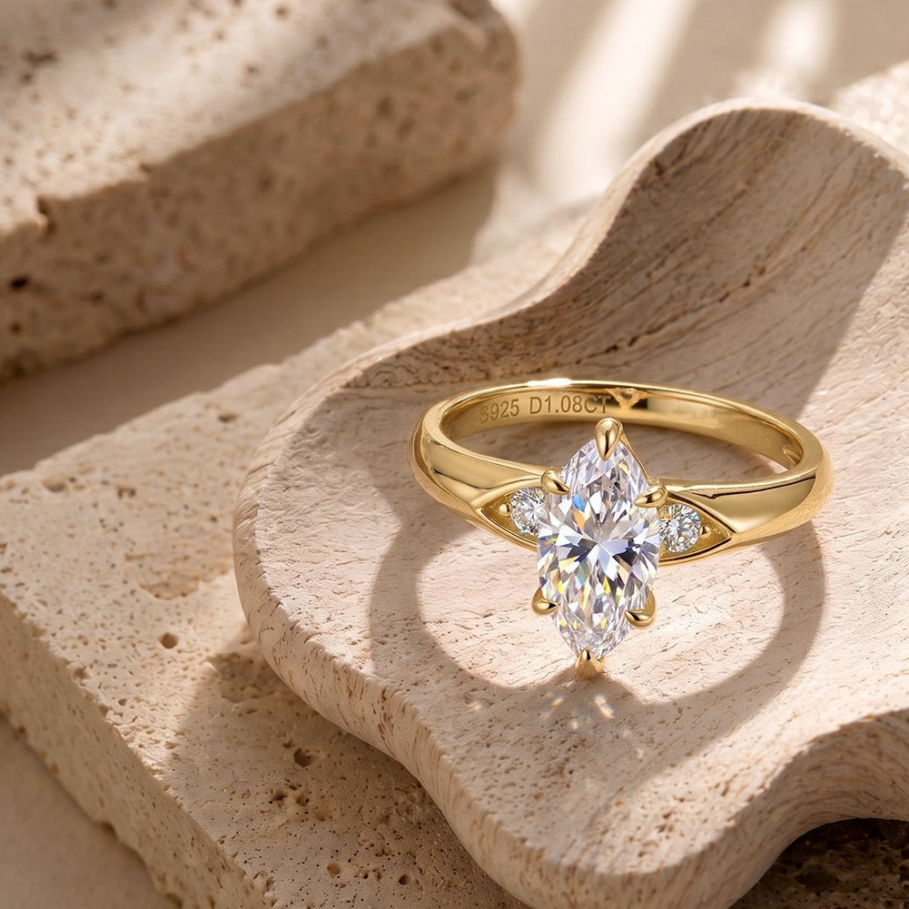 Kemstone 1CT Marquise Moissanite Ring for Women 925 Sterling Silver SMOR30