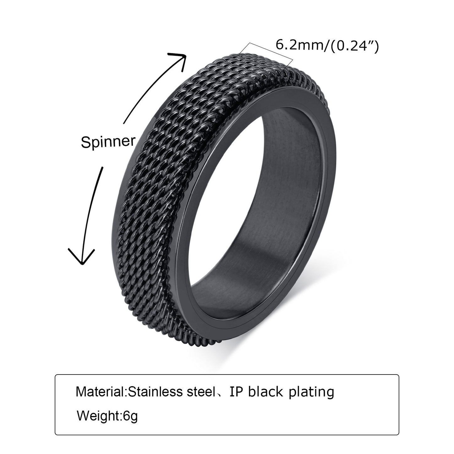Stainless Steel Spinner Ring for Men – Chain Mesh Design | Fidget Band Ring R-664