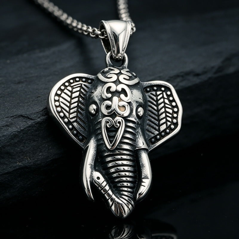 Kemstone Stainless Steel Elephant Pendant Necklace for Men Vintage Red Accent KP118497-LU