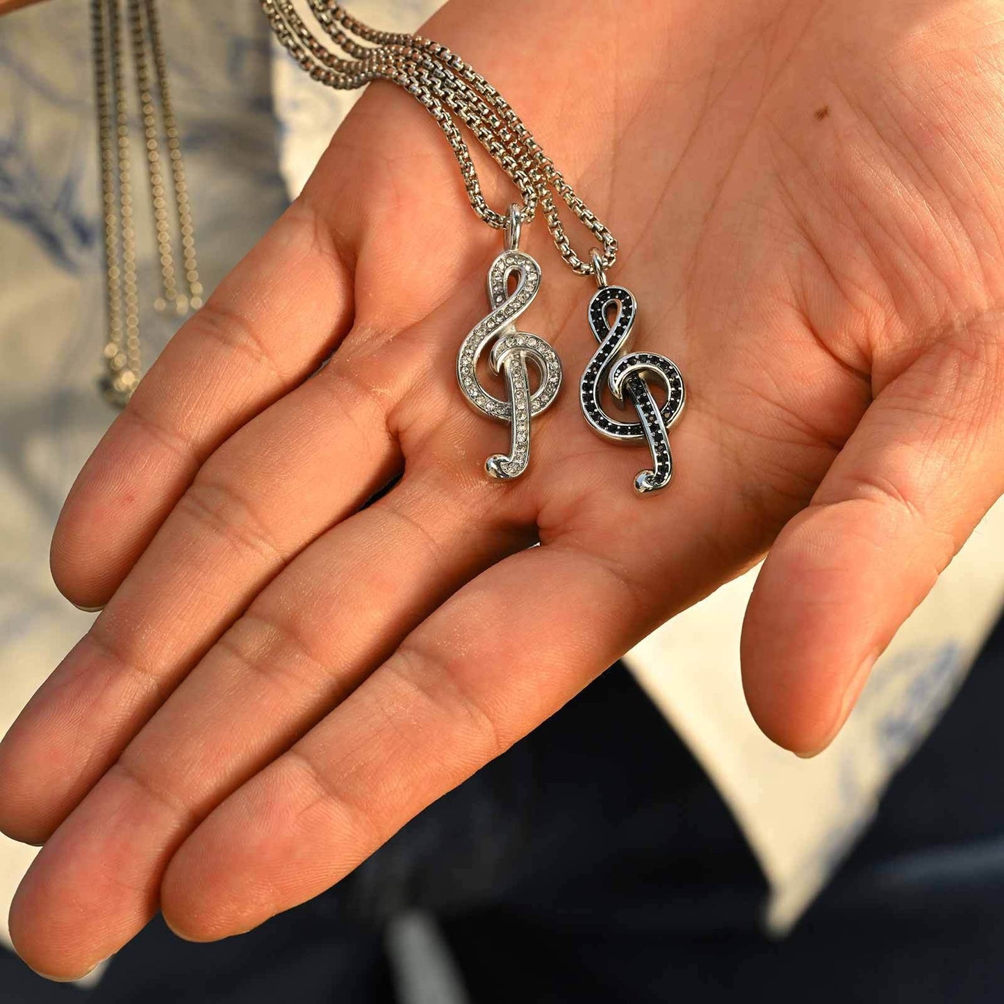 Kemstone Men’s Stainless Steel Treble Clef Necklace – Crystal Rhinestone PN-2229