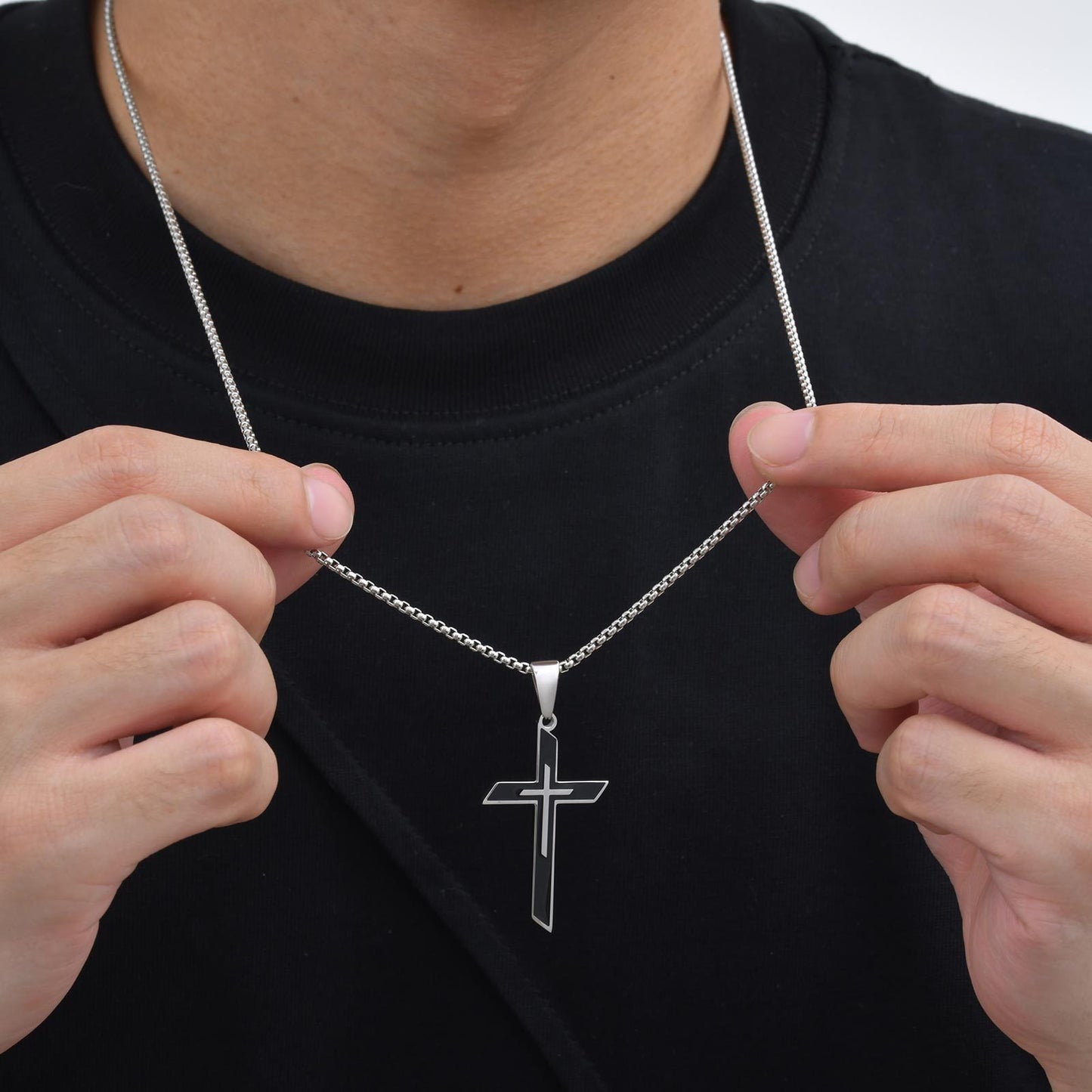 Kemstone Stainless Steel Black Resin Cross Pendant Necklace for Men PN-2178