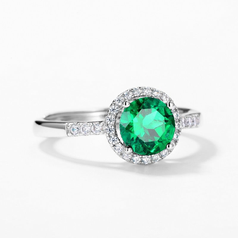 Anillo de plata S925 para mujer, diseño original artesanal de Kemstone, con esmeralda cultivada en laboratorio vintage. Anillos abiertos para mujer.