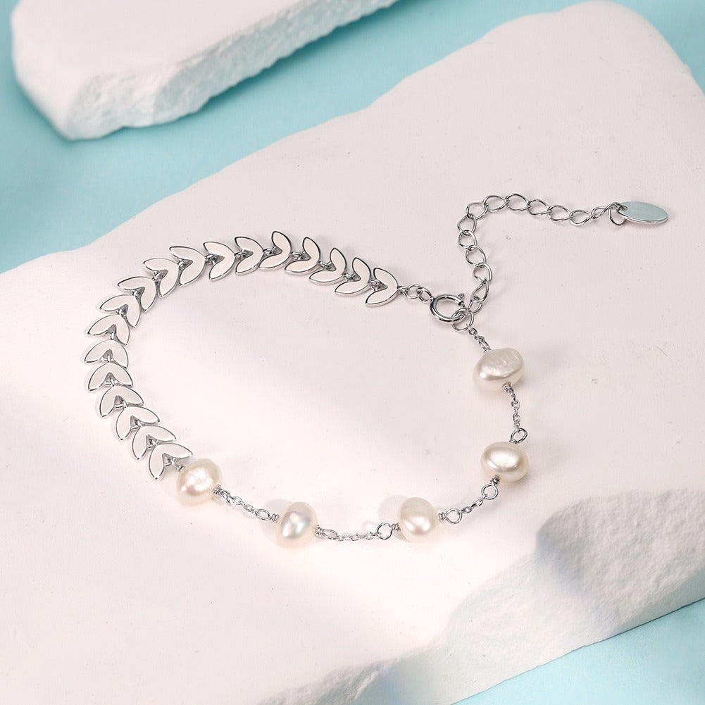 Kemstone 925 Sterling Silver Pearl Leaf Bracelet for Women Adjustable Chain Gold Silver GPB45