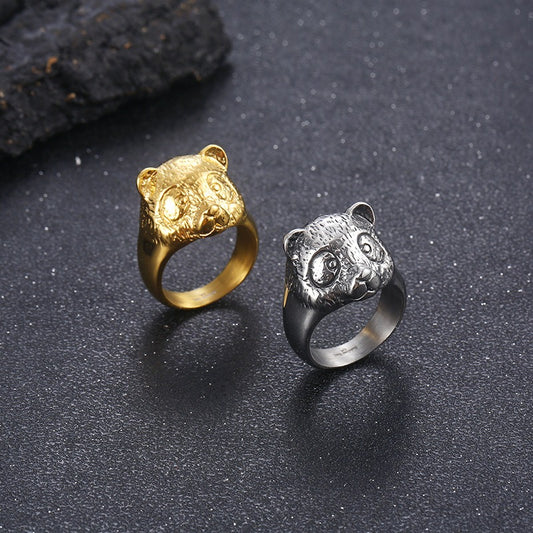 Kemstone Panda Head Ring for Men Titanium Steel KR106357-KJX