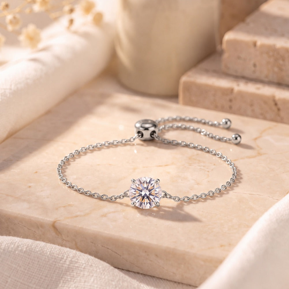 Kemstone Round Cubic Zirconia Bracelet for Women 925 Sterling Silver Adjustable LZB08