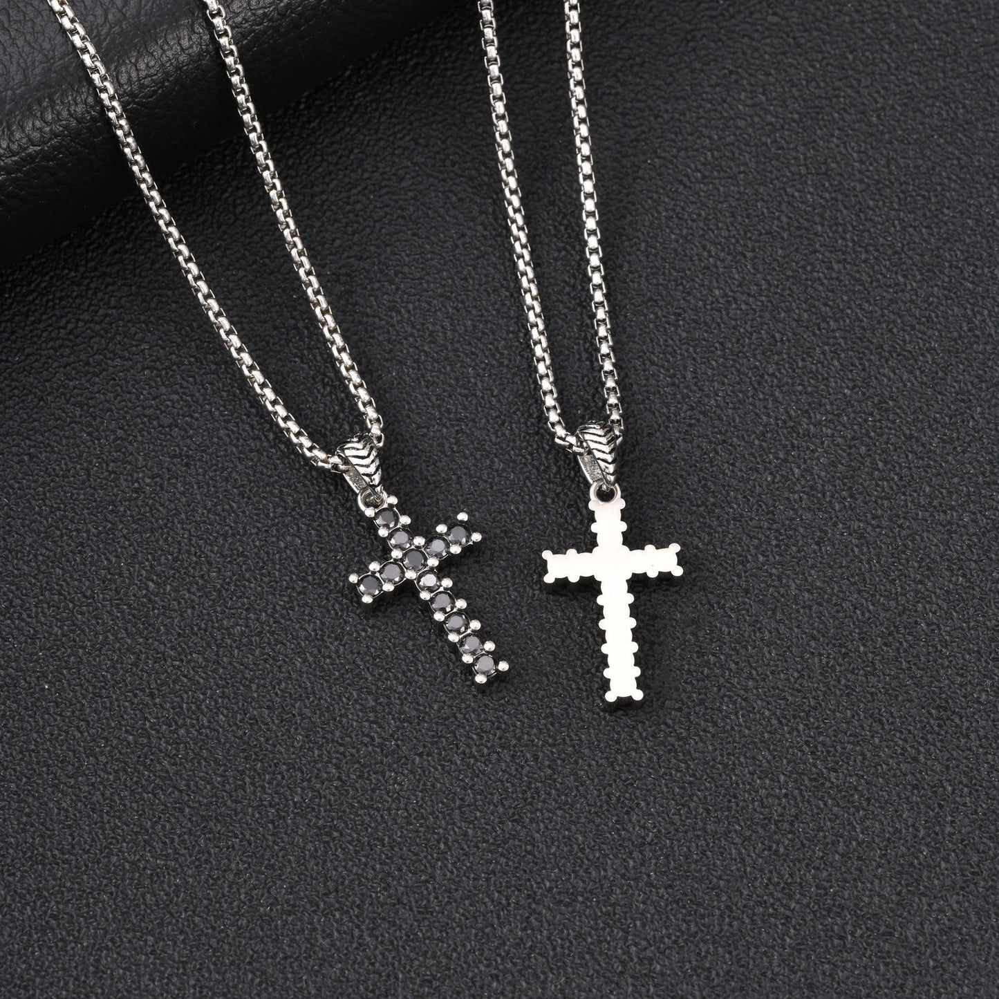 Kemstone Stainless Steel Black Cubic Zirconia Cross Pendant Necklace for Men Punk Streetwear PN-2397