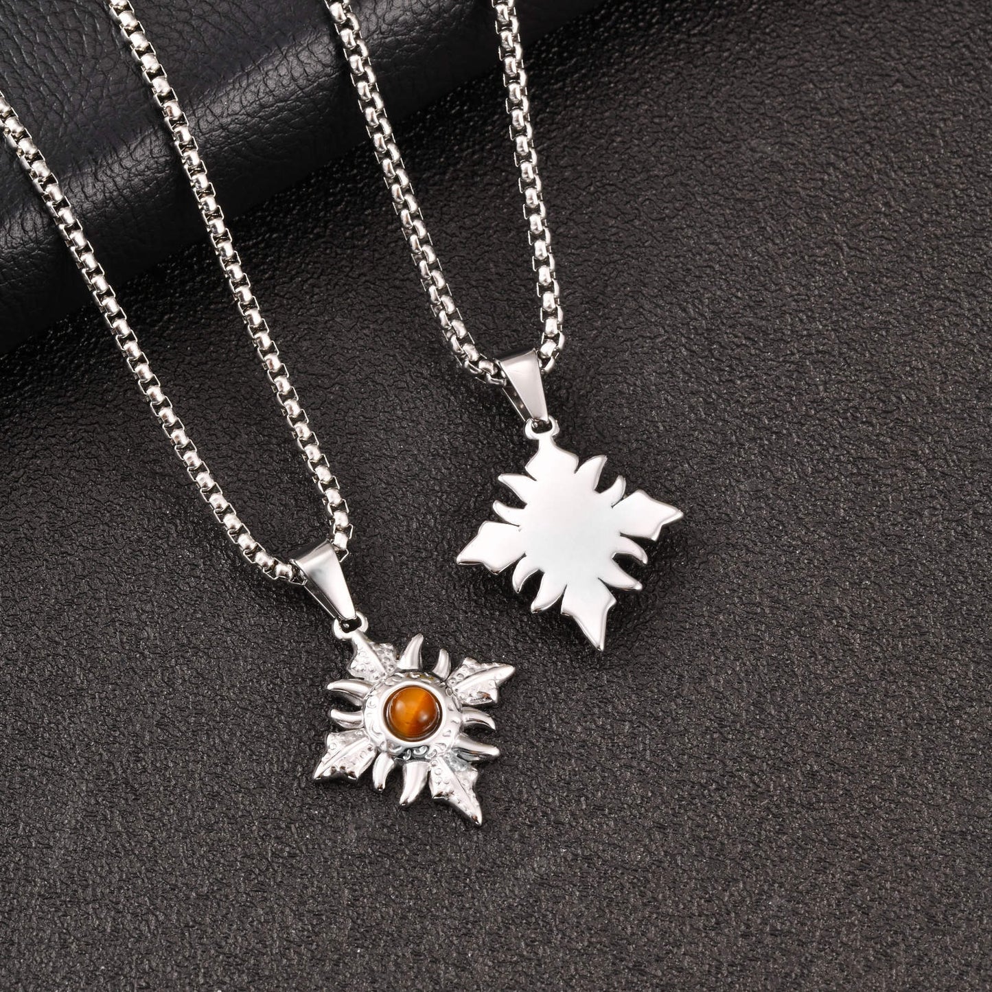 Kemstone Stainless Steel Tiger Eye Geometric Pendant Necklace for Men Silver PN-2346