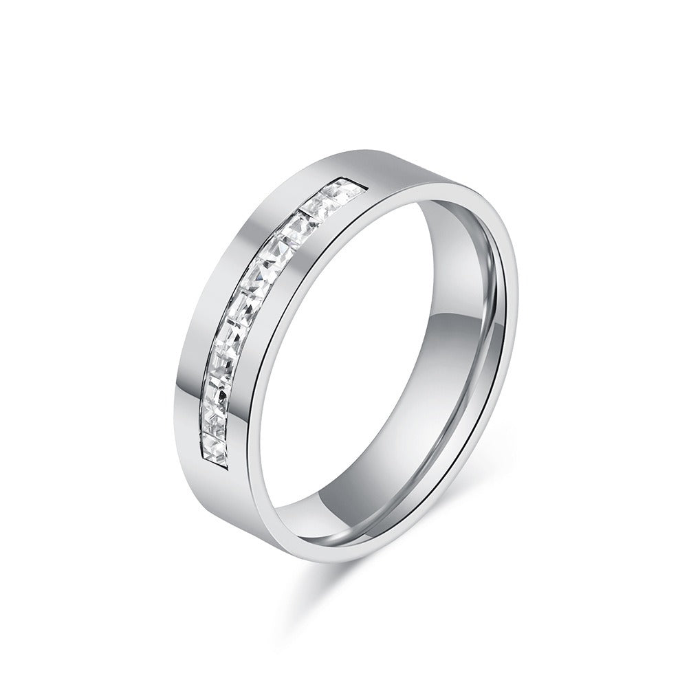 Titanium Steel Square Diamond Ring – Minimalist Power Jewelry for Women on the Move K-R949