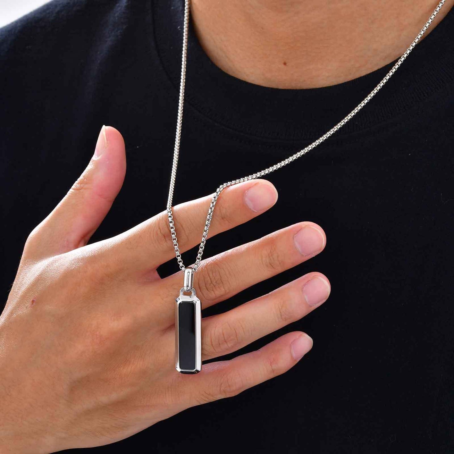 Kemstone Tiger Eye Pendant Necklace for Men – Stainless Steel Bar Necklace PN-2226