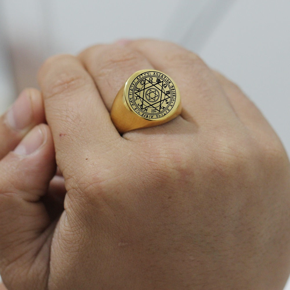 Kemstone Stainless Steel Hexagram Star Signet Ring for Men 22MM K-R1080