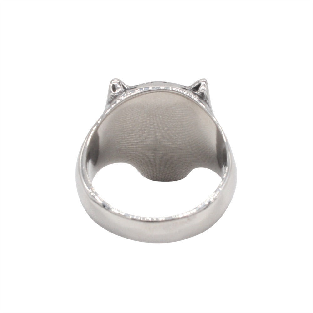 Kemstone Titanium Steel Panther Head Ring for Men Vintage Animal Signet Silver R1873