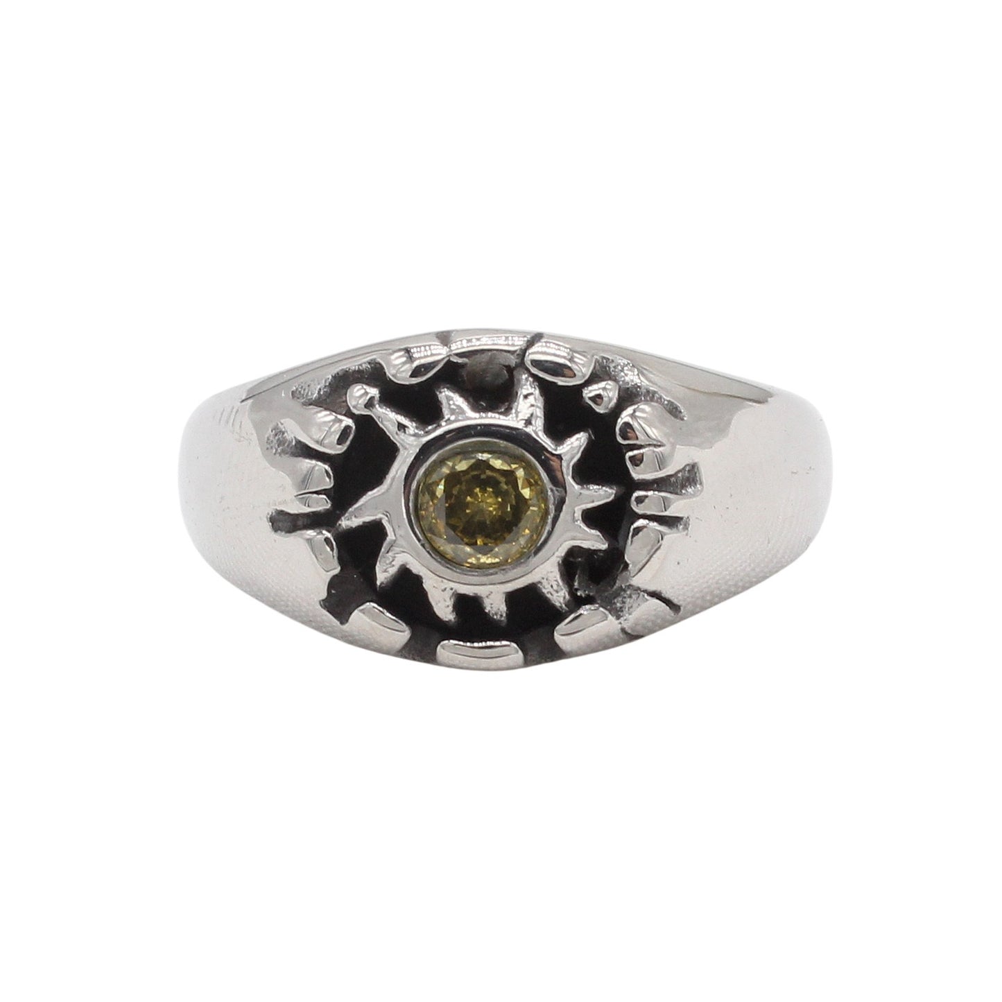 Kemstone Sun Cubic Zirconia Titanium Steel Ring for Men & Women R1933