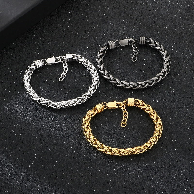 Kemstone Woven Chain Bracelet for Men Titanium Steel Adjustable 8MM KB214671-KFC
