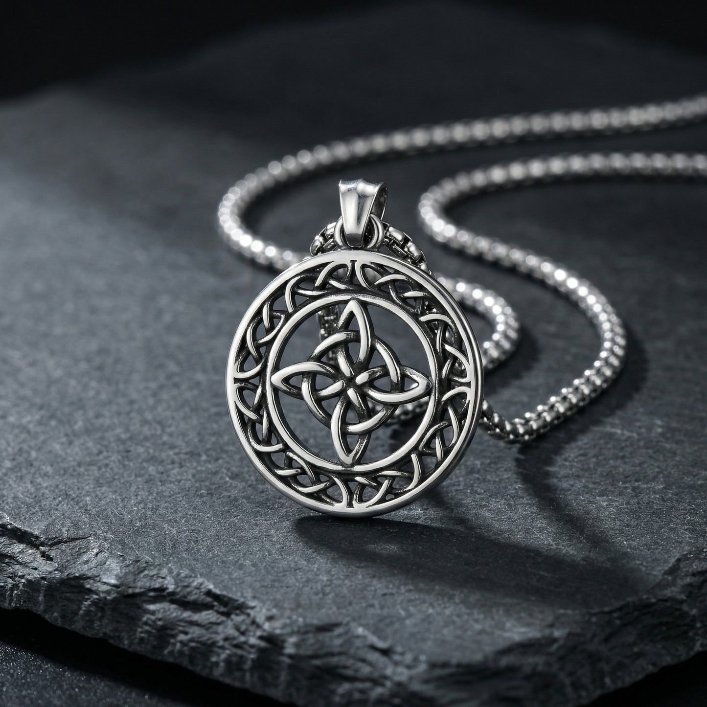Kemstone Stainless Steel Celtic Knot Pendant Necklace for Men Round Openwork Design PN-2342
