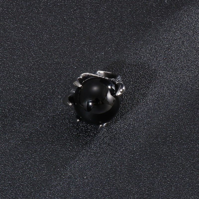 Kemstone Men’s Titanium Steel Claw Pendant – Black Glass Orb KP43972