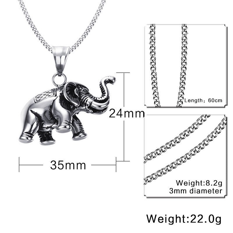 Kemstone Stainless Steel Elephant Pendant Necklace – Vintage Animal Charm for Men PN-568