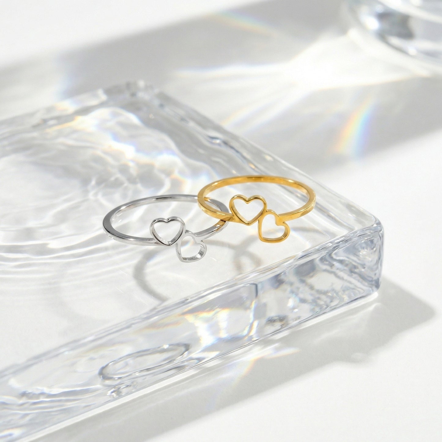 Kemstone Stainless Steel Heart-Shaped Couples Ring RC-1100