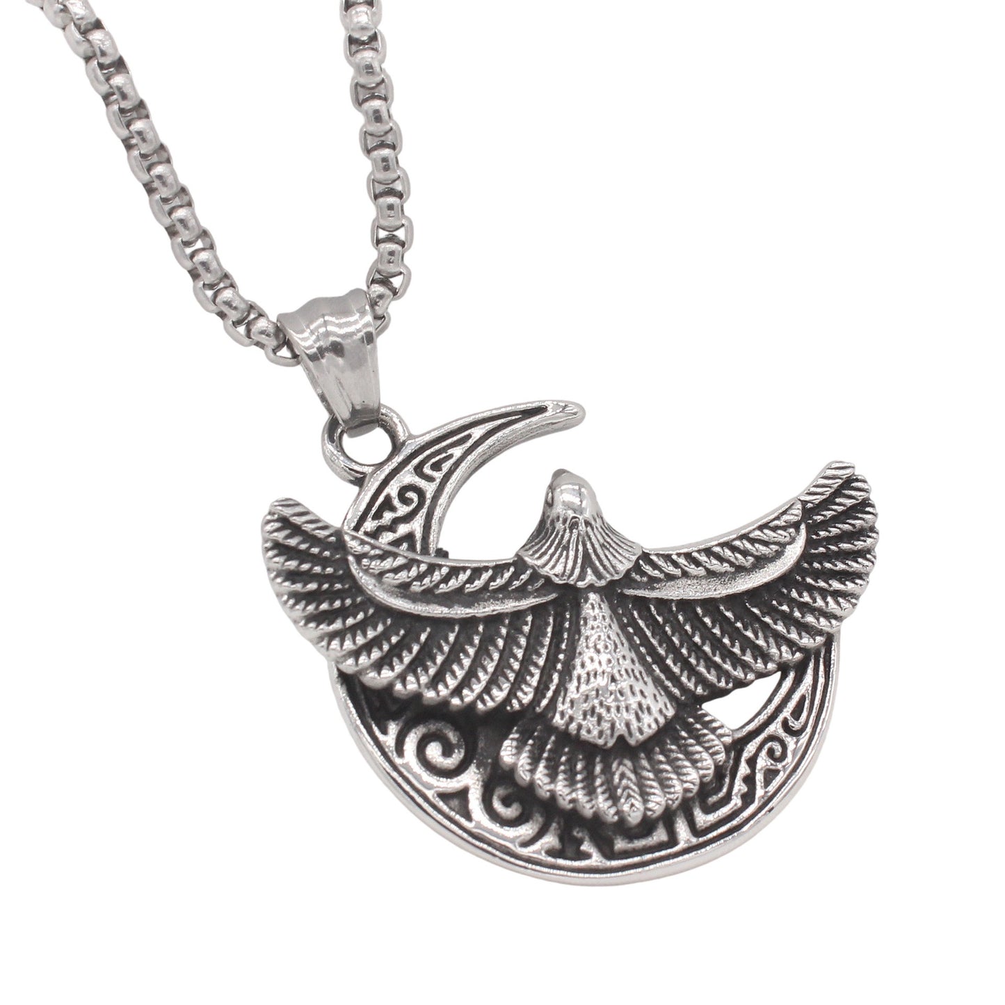 Kemstone Titanium Steel Eagle Pendant Necklace Vintage Moon Design for Men P1518