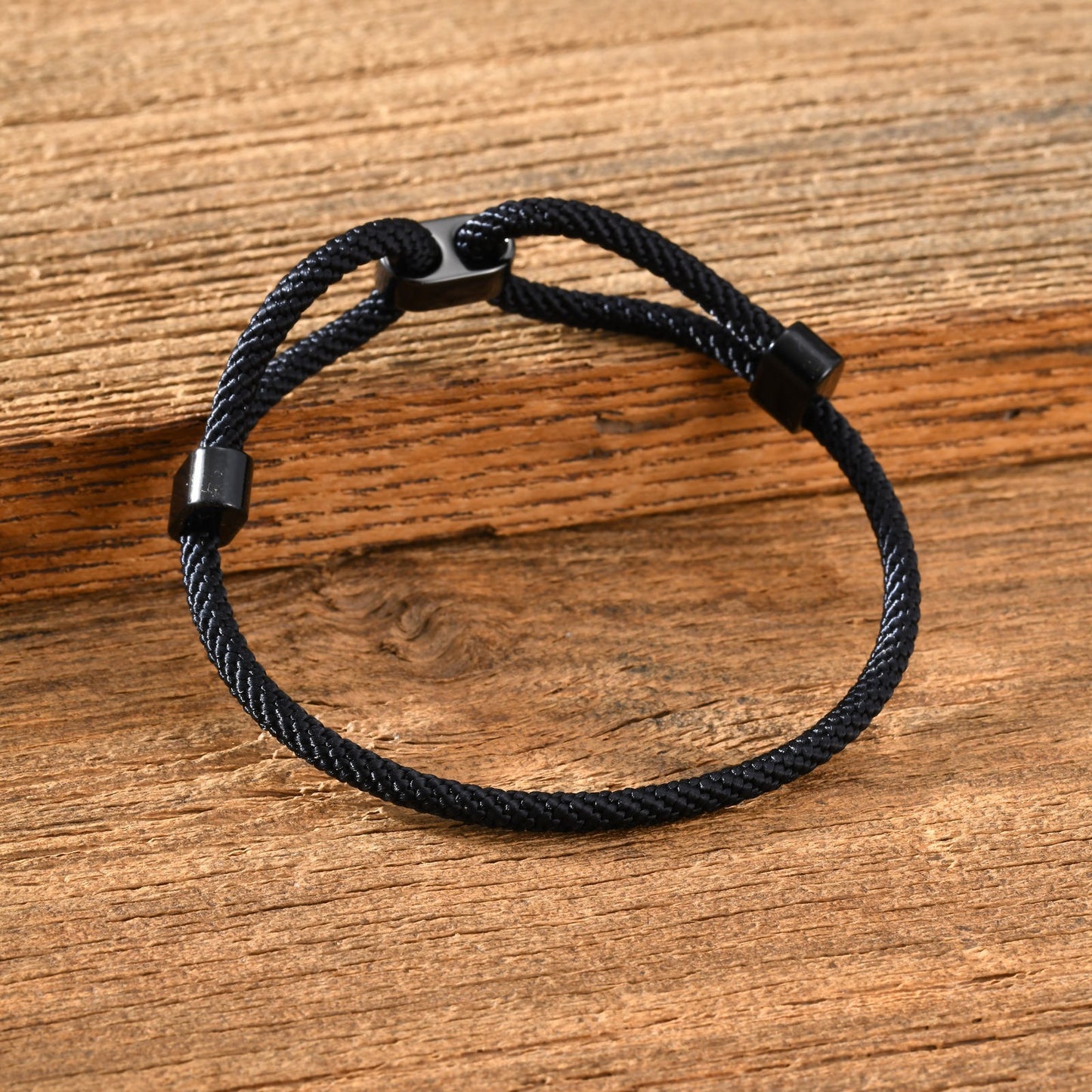 Kemstone Adjustable Black Cord Bracelet Stainless Steel for Men & Women BR-2618