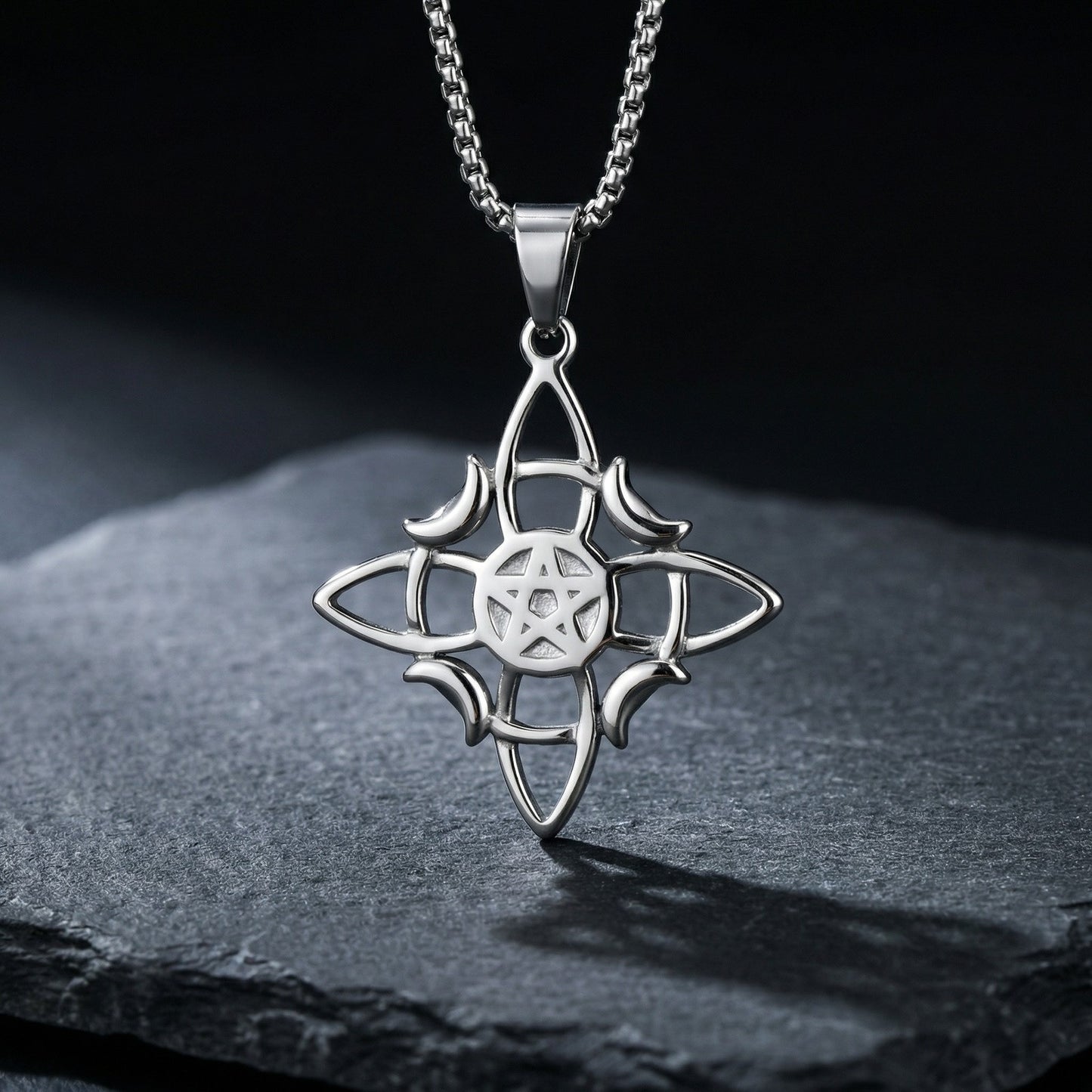Kemstone Stainless Steel Celtic Knot Star and Moon Pendant Necklace for Men PN-2298