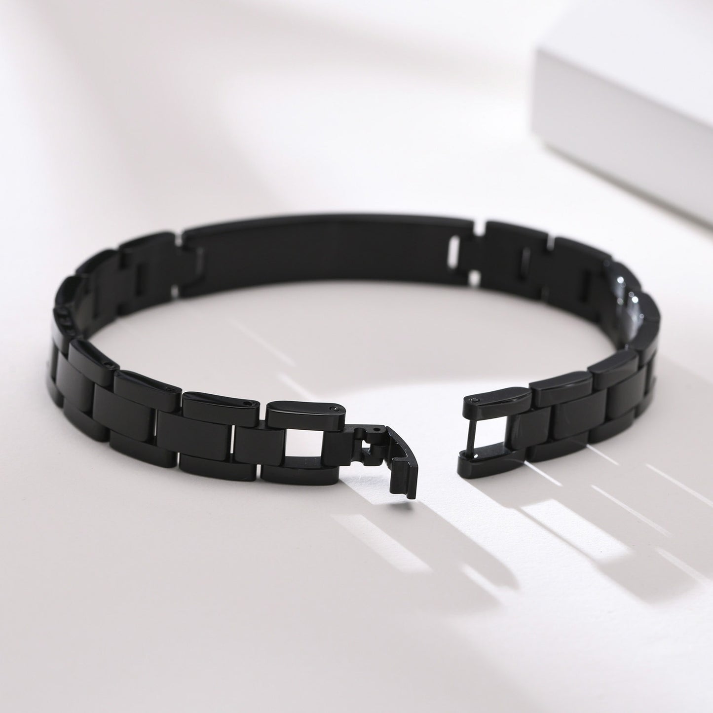 Kemstone Black Stainless Steel ID Link Bracelet for Men & Women – Curved Nameplate Watchband Chain BR-975