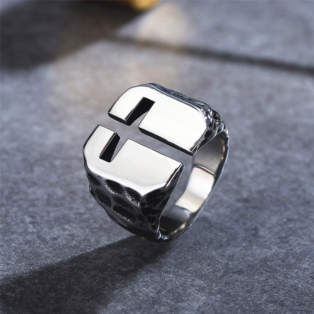 Kemston Open Cross Ring for Men Titanium Steel Vintage Texture R1015