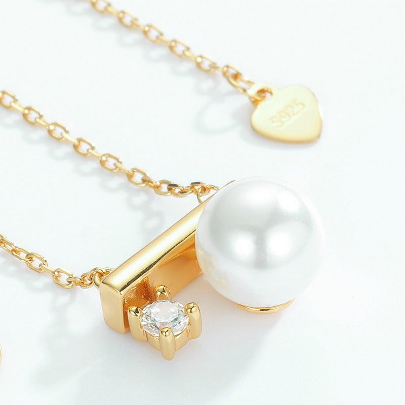 Kemstone Handcrafted Original Design Shell Pearl and Zircon Pendant Necklace, S925 Sterling Silver with 10K Gold Plating