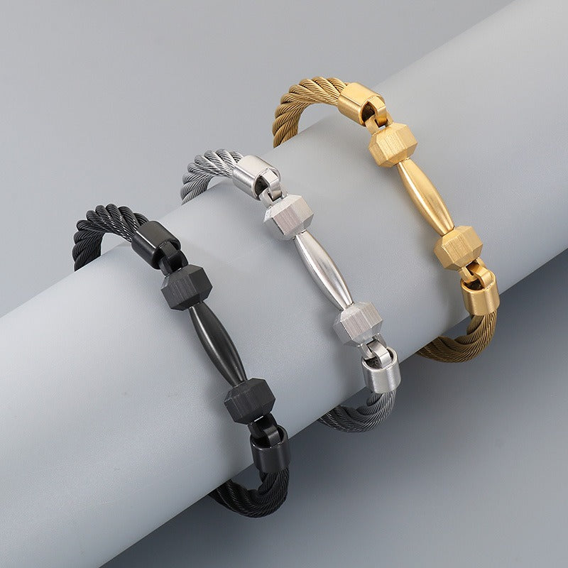 Kemstone Titanium Steel Barbell Cable Wire Bracelet for Men – Sporty Design KB210834-KFC
