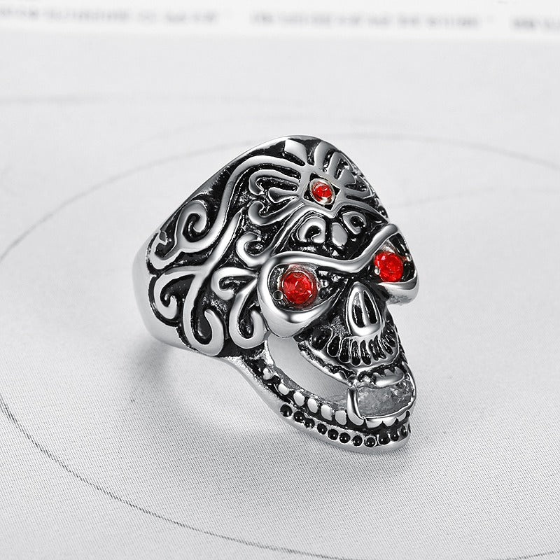 Kemstone Red Stone Skull Ring for Men Titanium Steel Punk TR0076
