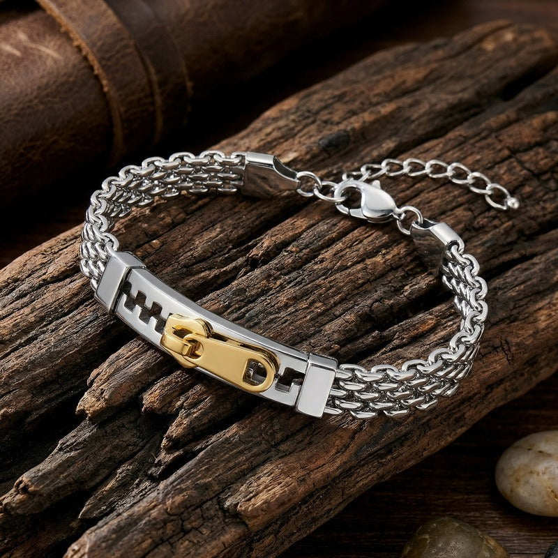Kemstone Titanium Steel Layered Chain Bracelet for Men Zipper Bar Mesh Link KB213347-KF