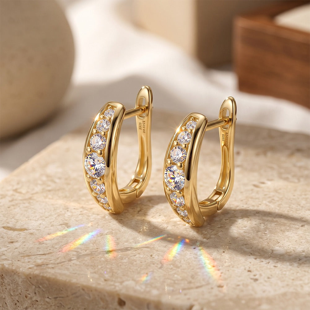Kemston 925 Sterling Silver Moissanite Huggie Hoop Earrings for Women SMOE29
