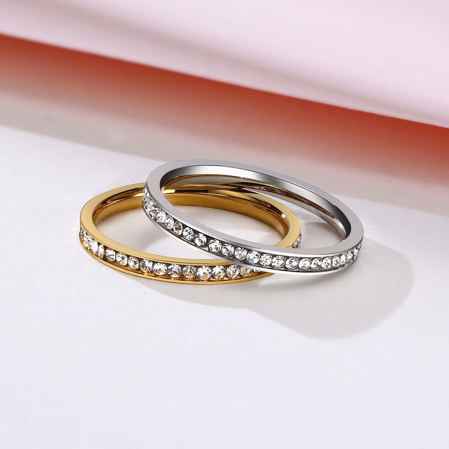 Kemstone Minimalist Delicate Cubic Zirconia Stainless Steel Ring for Women Jewelry R-536