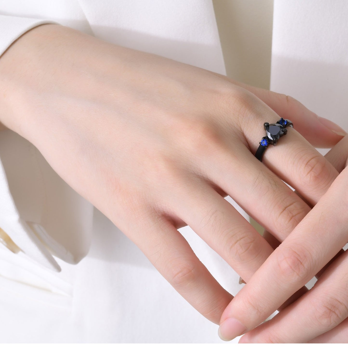 Kemstone Titanium Steel Heart-Zircon Black Cast Couple Rings RC-468B
