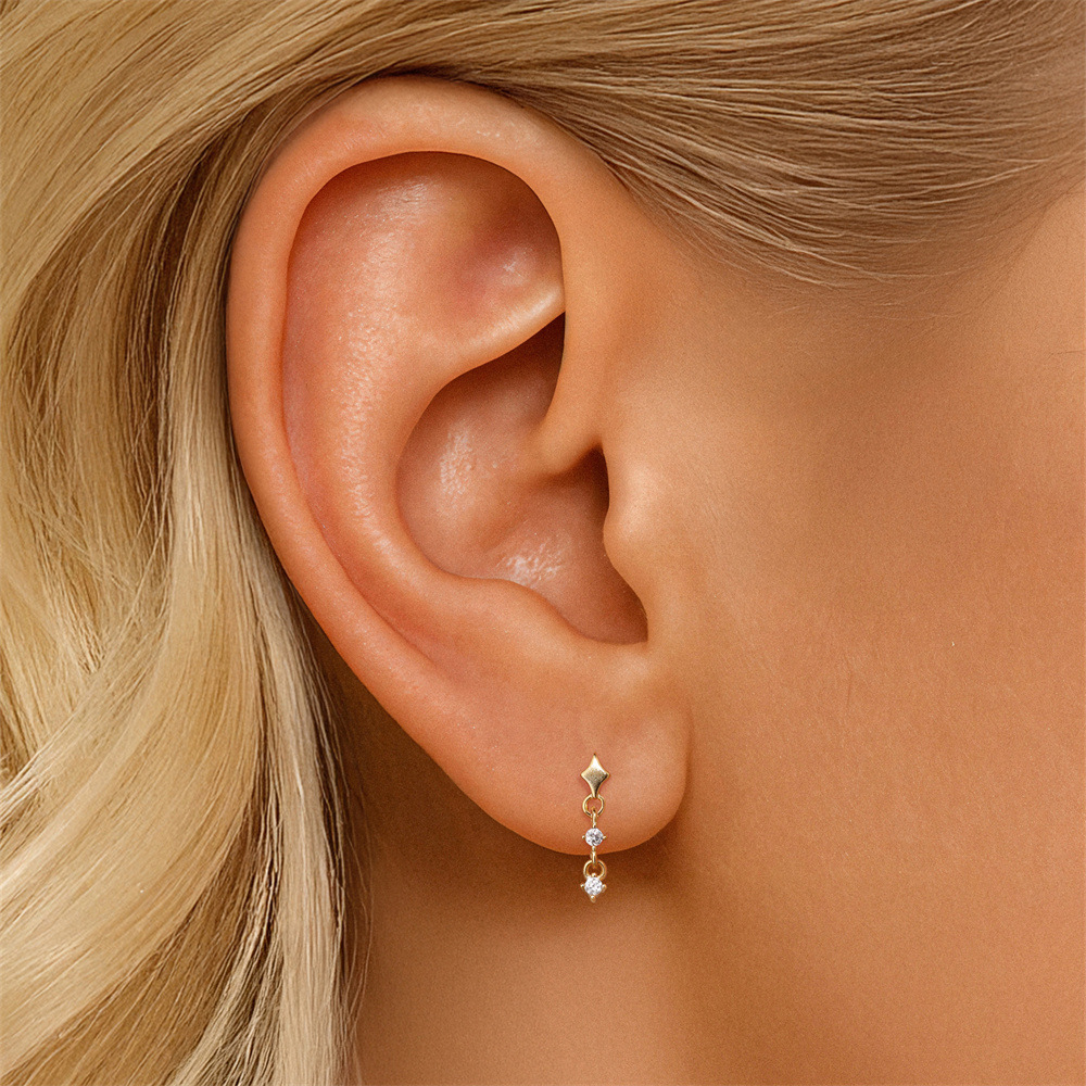 Kemstone S925 Sterling Silver Four Point Star Drop Earrings for Women Cubic Zirconia 60265161631C