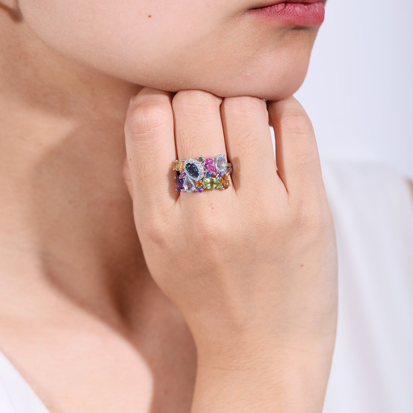 Anillo abierto de piedra preciosa natural colorida, diseño original, hecho a mano, de Kemstone, joyería de plata de ley para mujer, K231103R