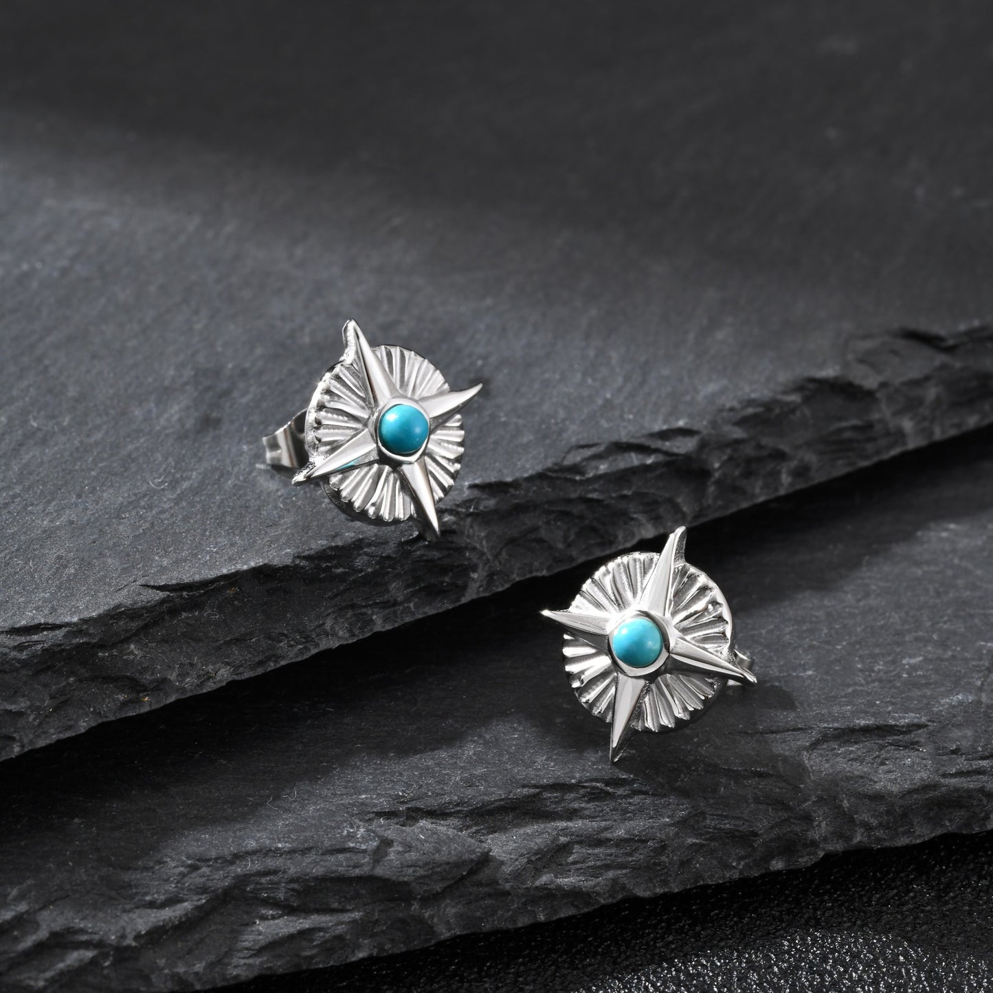 Kemstone Geometric Star Turquoise Stud Earring for Men ES-775