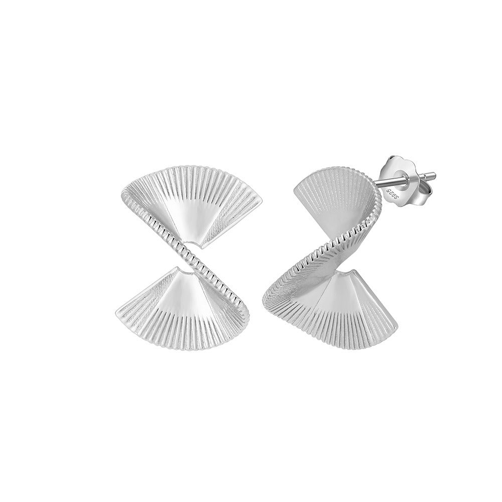Kemstone 925 Sterling Silver Spiral Fan Stud Earrings for Women Textured Twist Gold Silver GAE03