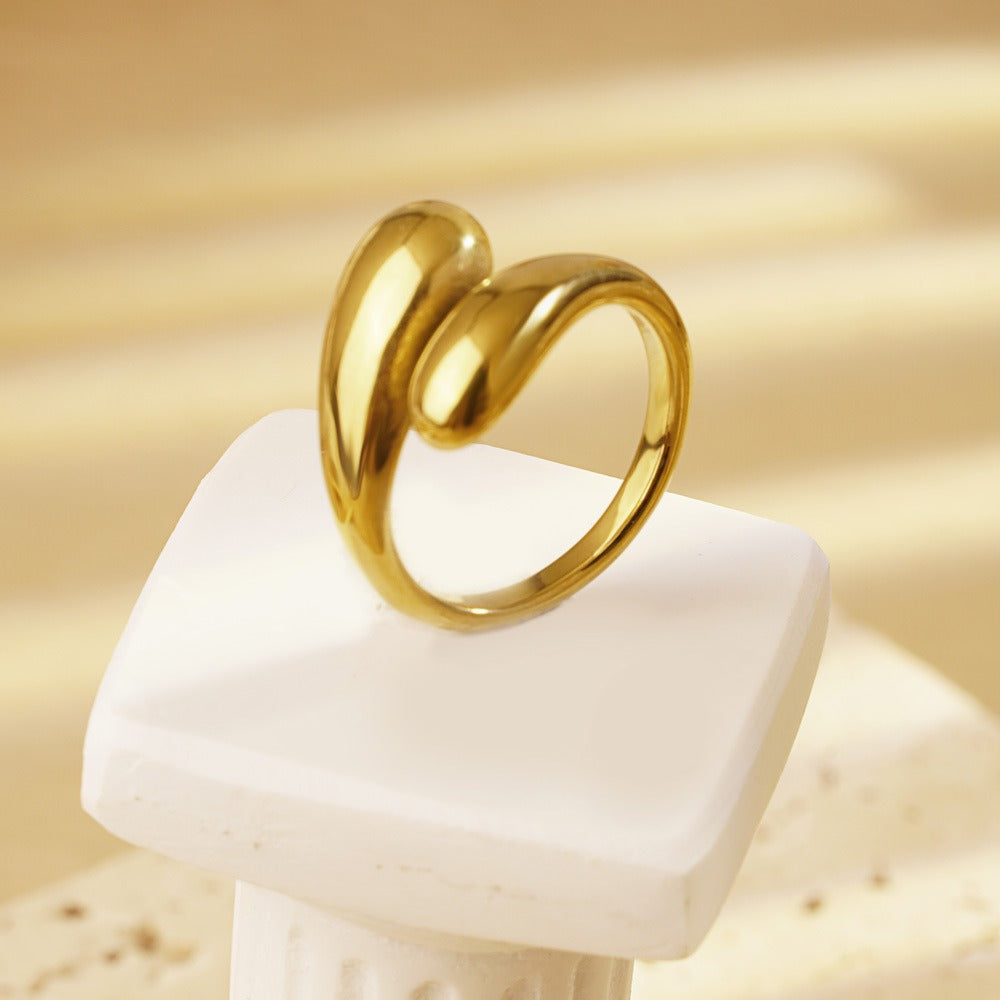 Geometric Waterdrop Adjustable Open Ring – Minimalist Metallic Statement Jewelry for Women LR1050