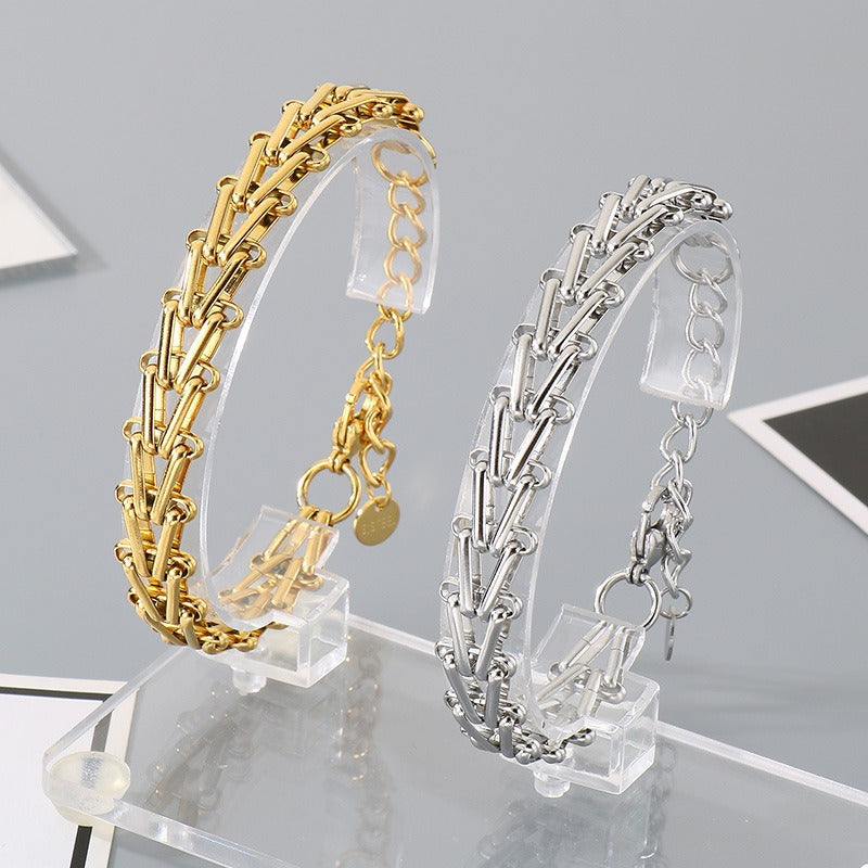 Kemstone V-Link Horseshoe Bracelet – 18K Gold Silver Titanium Steel Hip Hop Jewelry KB204368-ZCG