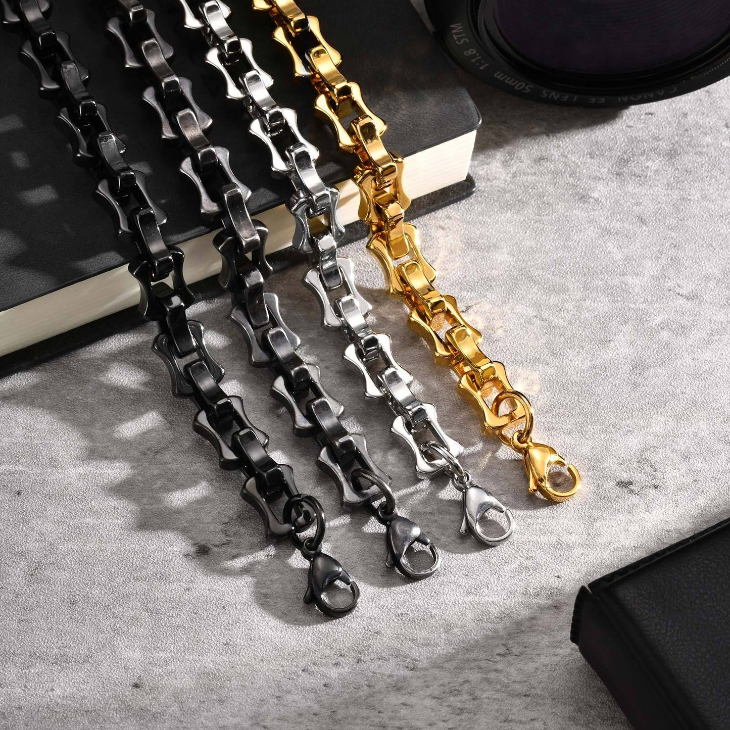Kemstone Stainless Steel Biker Chain Bracelet – Handmade Punk Men’s Jewelry BR-1986