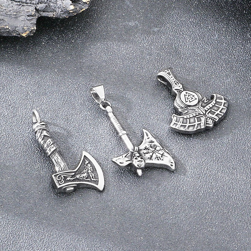 Kemstone Viking Axe Pendant Necklace Nordic Rune Titanium Steel for Men KP117913-MZOZ